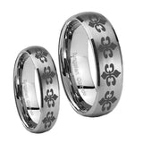 His Hers Multiple Fleur De Lis Dome Brushed Tungsten Mens Engagement Ring Set