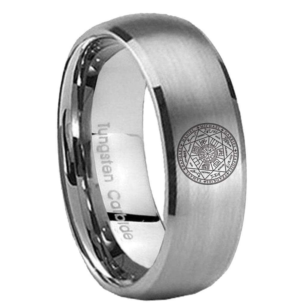 8MM Seal of Seven Dome Brushed Gray Tungsten Mens Casual Ring