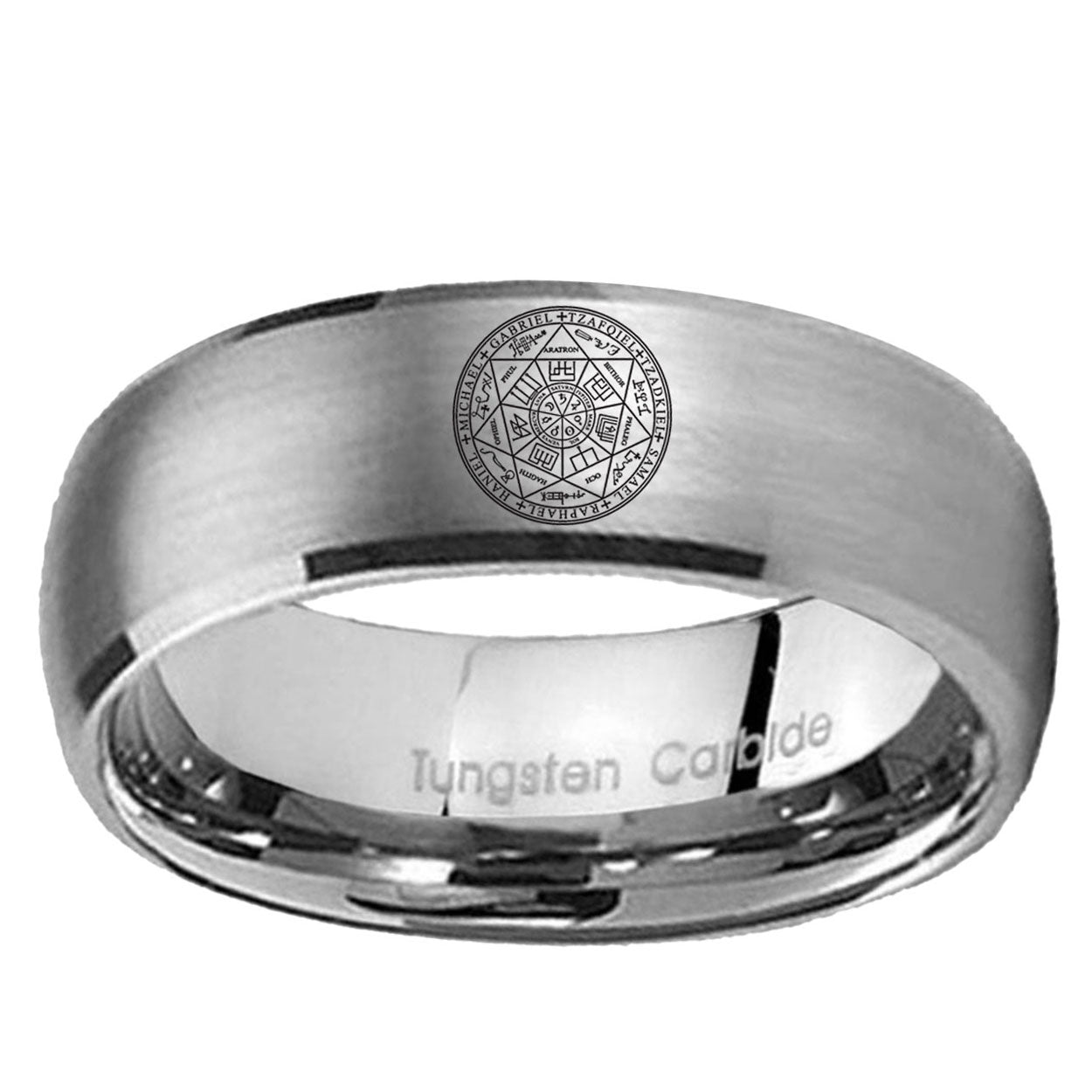 5MM Seal of Seven Dome Brushed Gray Tungsten Mens Casual Ring