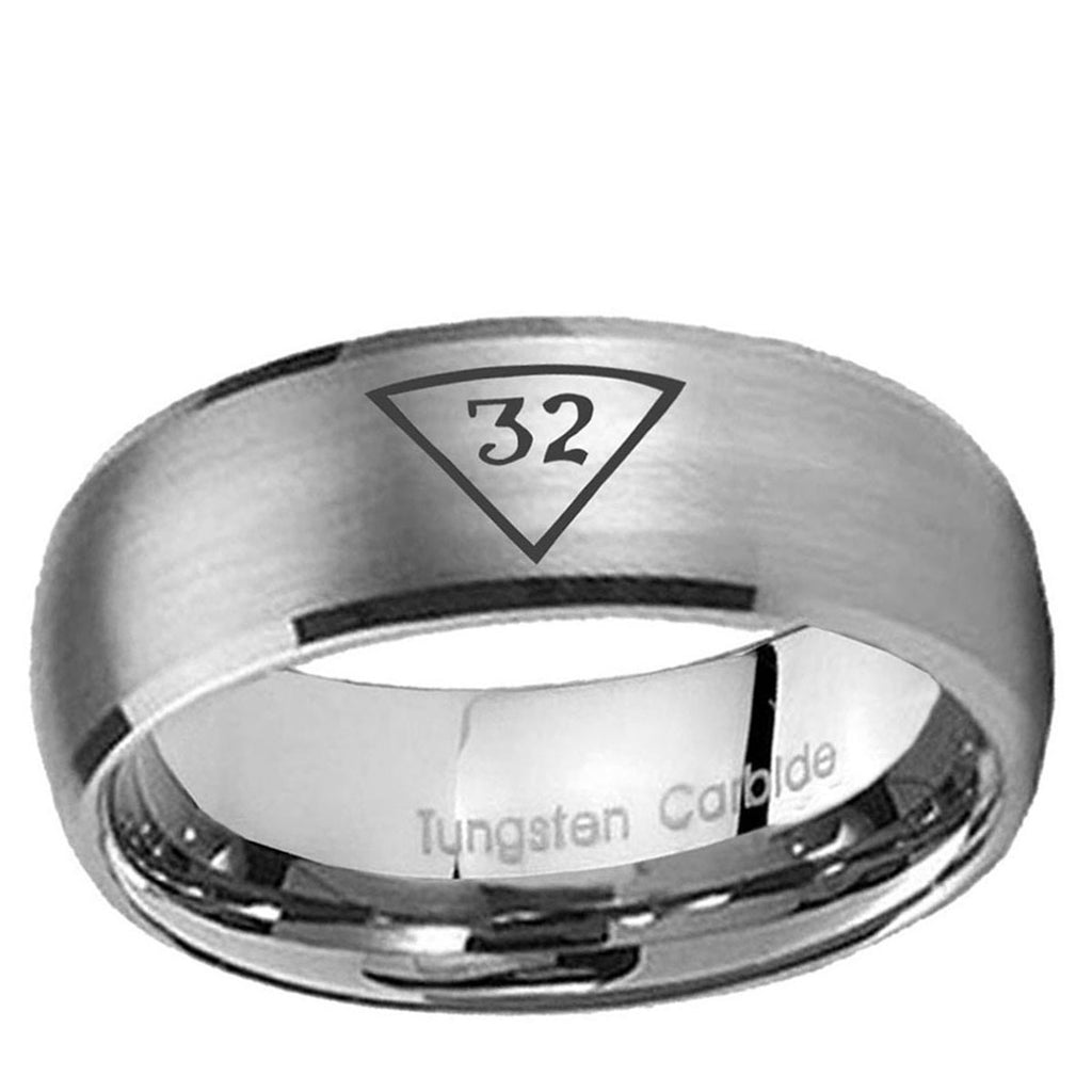 5MM Masonic 32 Triangle Freemason Dome Brushed Gray Tungsten Ring
