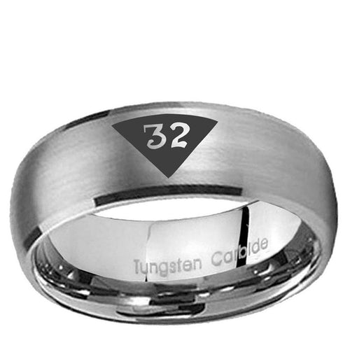 10mm Masonic 32 Triangle Design Freemason Dome Brushed Tungsten Ring