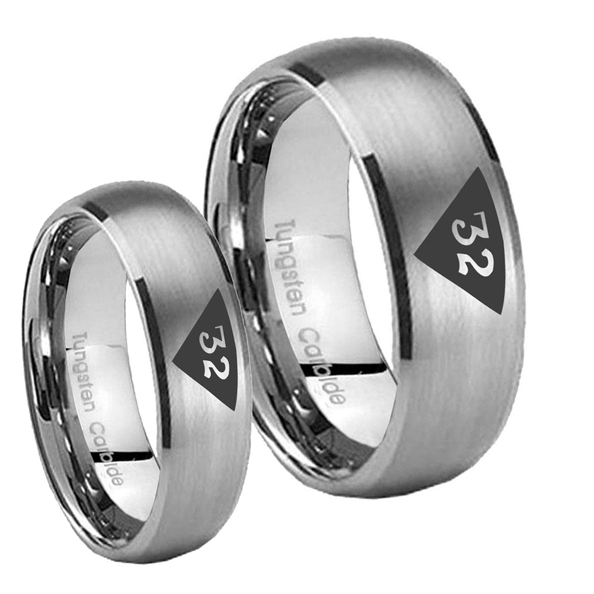 Masonic 32 Triangle Design Freemason Dome Brushed Tungsten Mens Band Set