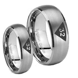 Bride and Groom Masonic 32 Triangle Design Freemason Dome Brushed Tungsten Carbide Wedding Band Ring Set