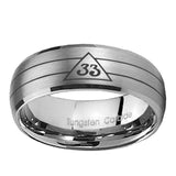 10mm-Masonic-32-Duo-Line-Freemason-Dome-Brushed-Tungsten-Carbide-Men's-Engagement-Band
