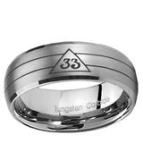 5, 8mm Masonic 32 Duo Line Freemason Dome Brushed Tungsten Ring