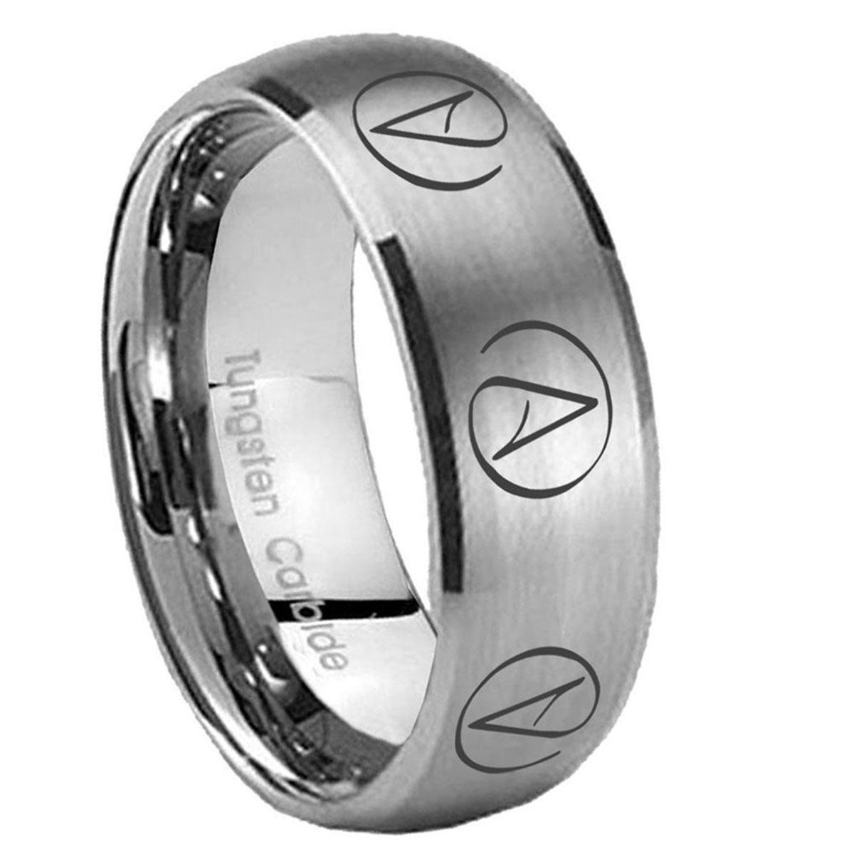 10mm Atheist Design Dome Brushed Tungsten Carbide Rings for Men