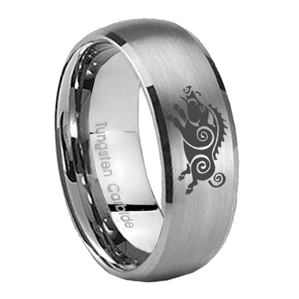 8MM Wild Boar Dome Brushed Gray Tungsten Promise Ring