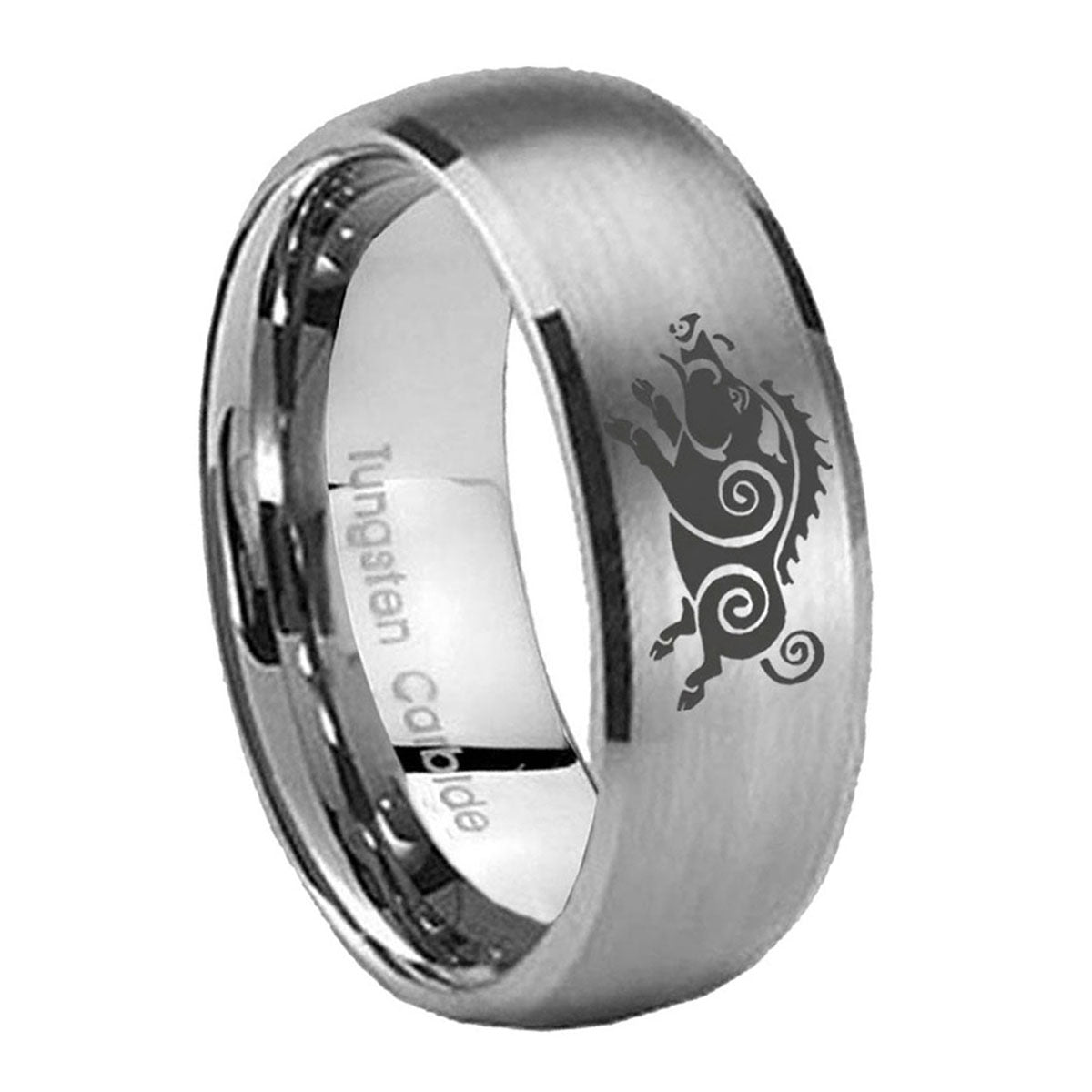 8MM Wild Boar Dome Brushed Gray Tungsten Promise Ring