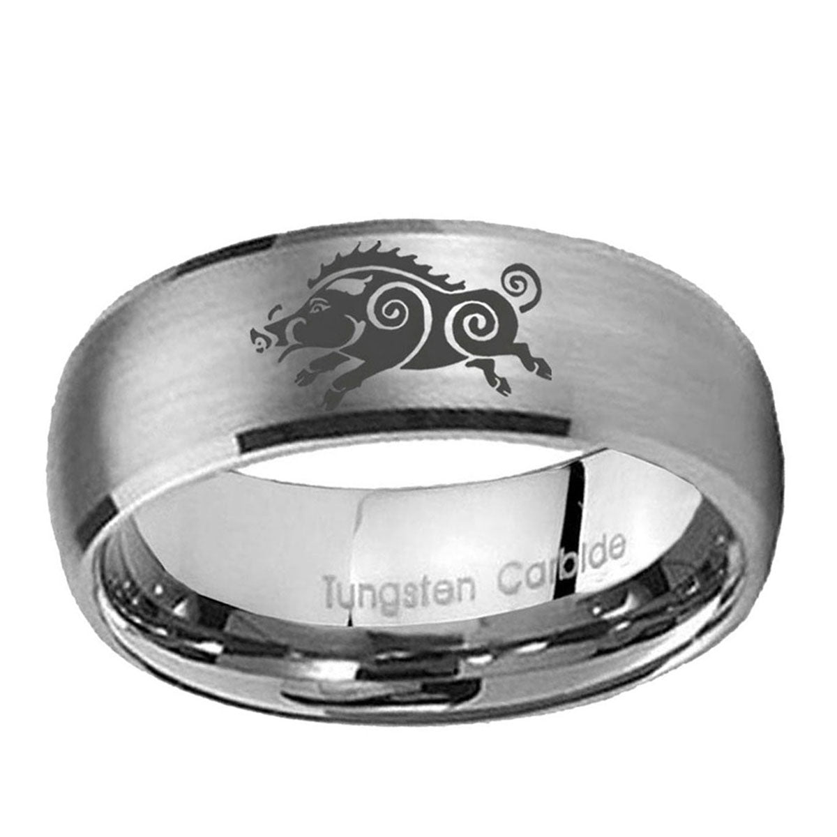 5MM Wild Boar Dome Brushed Gray Tungsten Promise Ring