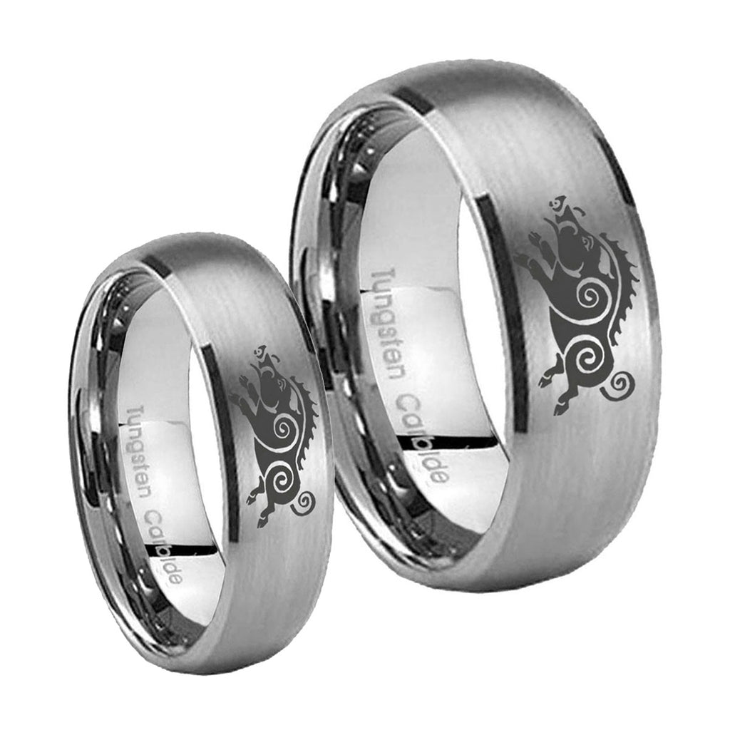 Wild Boar Dome Brushed Tungsten Couple Wedding Rings