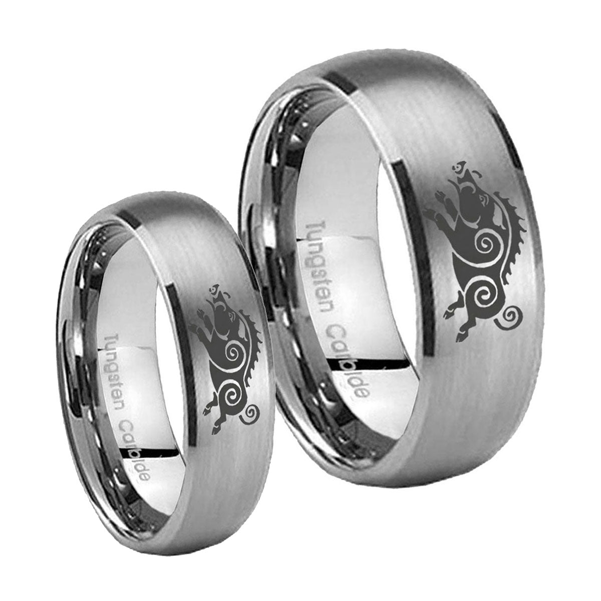 Wild Boar Dome Brushed Tungsten Couple Wedding Rings