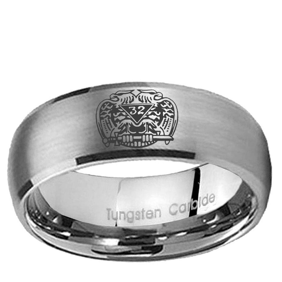 10mm Masonic 32 Degree Freemason Dome Brushed Tungsten Ring