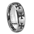10mm Multiple Maltese Cross Dome Brushed Tungsten Carbide Mens Anniversary Ring