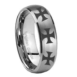 8mm Multiple Maltese Cross Dome Brushed Tungsten Carbide Mens Anniversary Ring