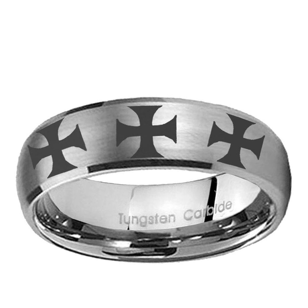 10mm Multiple Maltese Cross Dome Brushed Tungsten Ring