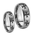 Multiple Maltese Cross Dome Brushed Tungsten Mens Ring Set