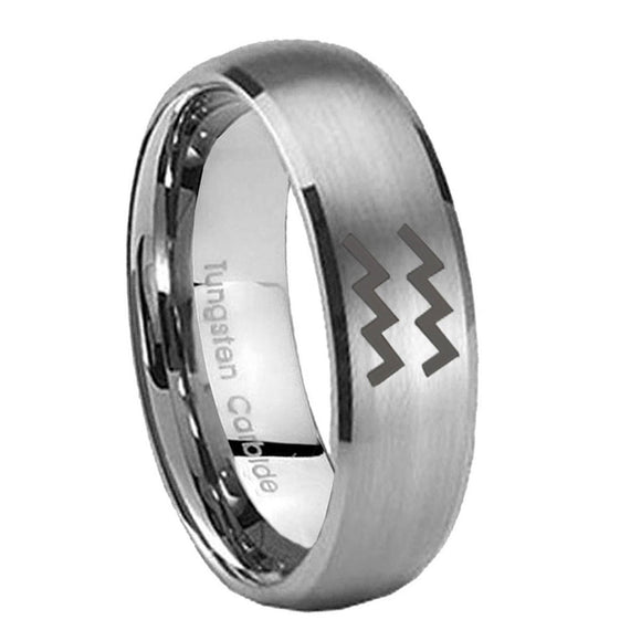 10mm-Aquarius-Horoscope-Dome-Brushed-Tungsten-Carbide-Wedding-Band-Ring