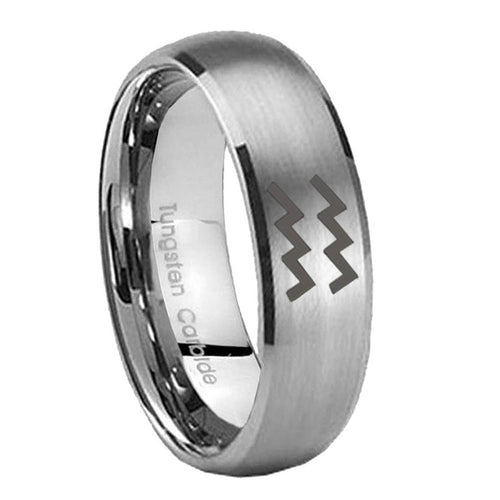 10mm Aquarius Horoscope Dome Brushed Tungsten Carbide Wedding Band Ring