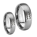 Aquarius Horoscope Dome Brushed Tungsten Wedding Set Rings