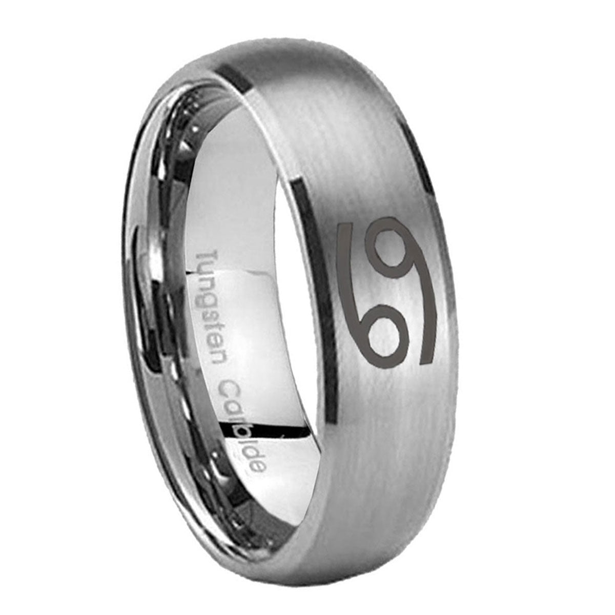 10mm Cancer Horoscope Dome Brushed Tungsten Carbide Wedding Engagement Ring