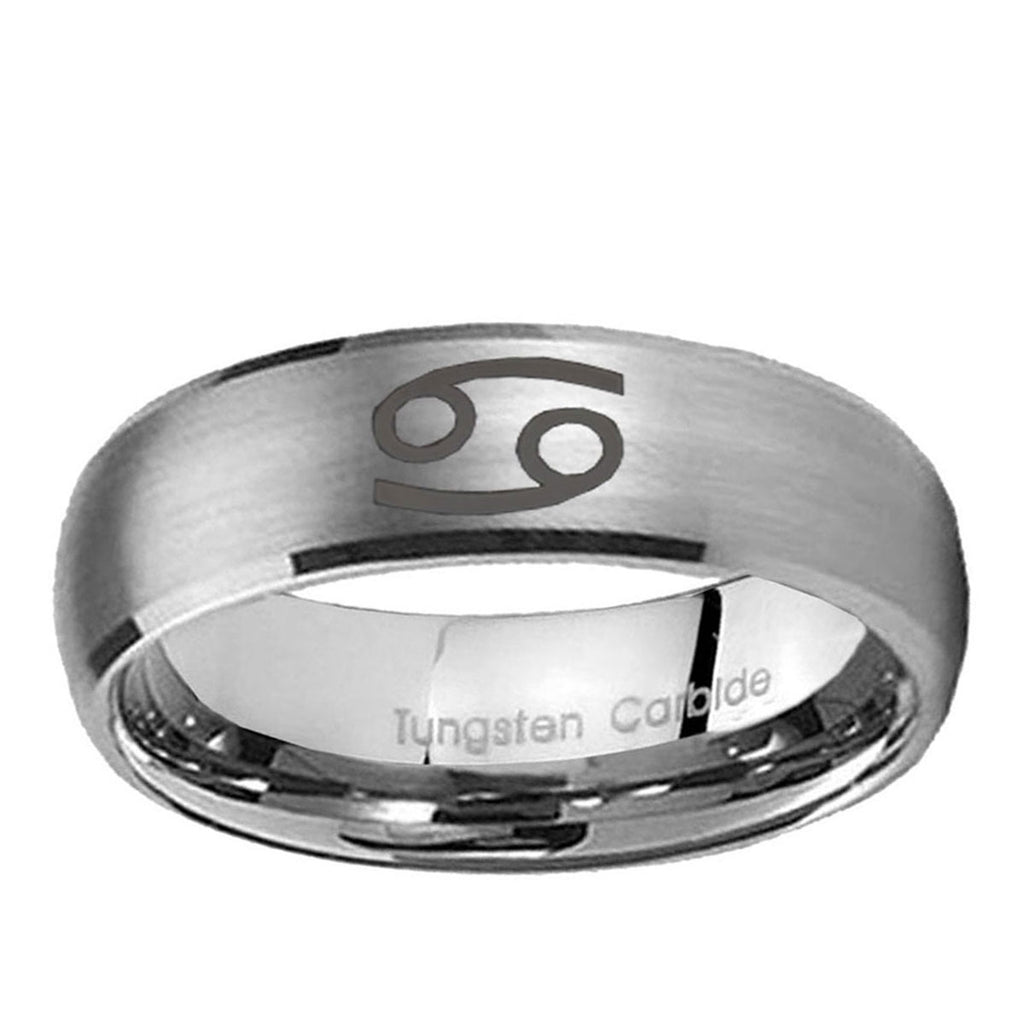 10mm Cancer Horoscope Dome Brushed Tungsten Ring