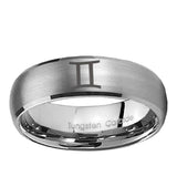 5, 8mm Gemini Zodiac Dome Brushed Tungsten Ring