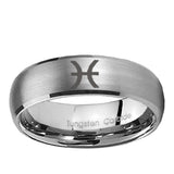 5, 8mm Pisces Zodiac Dome Brushed Tungsten Carbide Custom Ring for Men