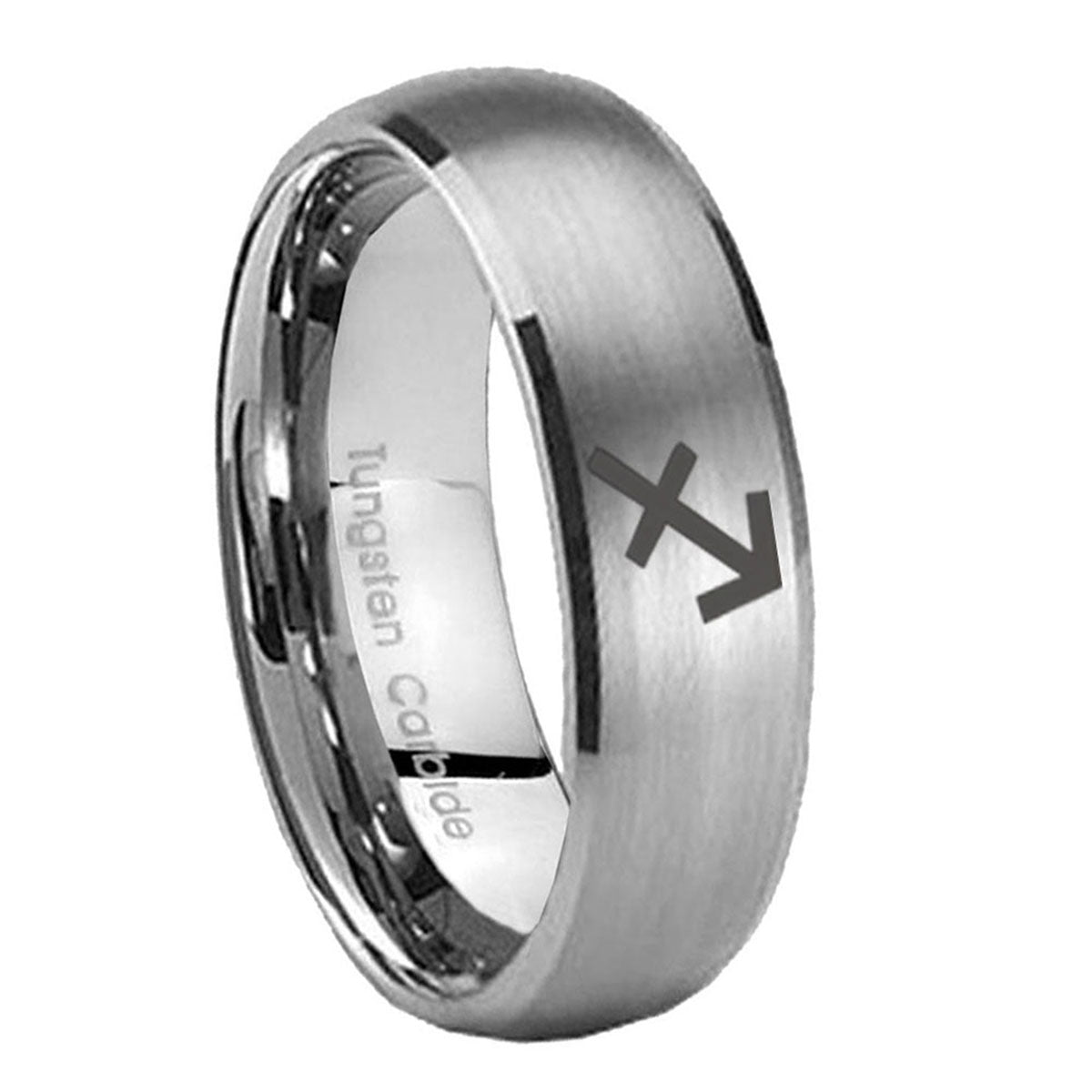 8MM Sagittarius Zodiac Dome Brushed Gray Tungsten Ring For Him