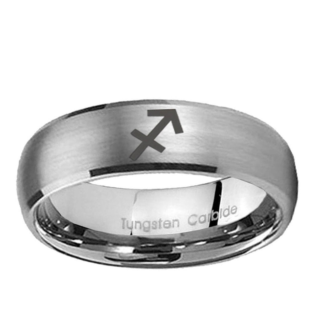 5MM Sagittarius Zodiac Dome Brushed Gray Tungsten Ring For Him