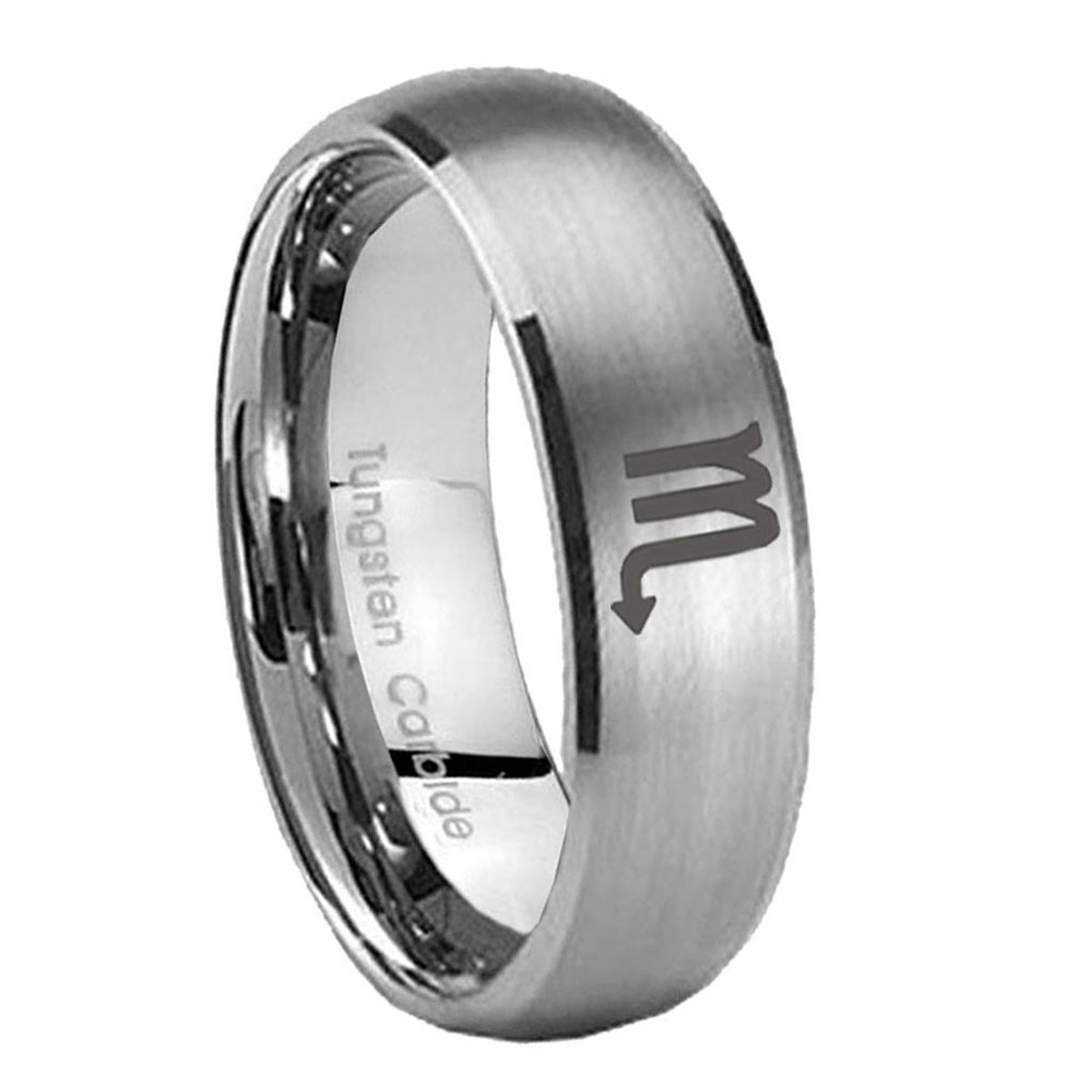 8MM Scorpio Horoscope Dome Brushed Gray Tungsten Wedding Band