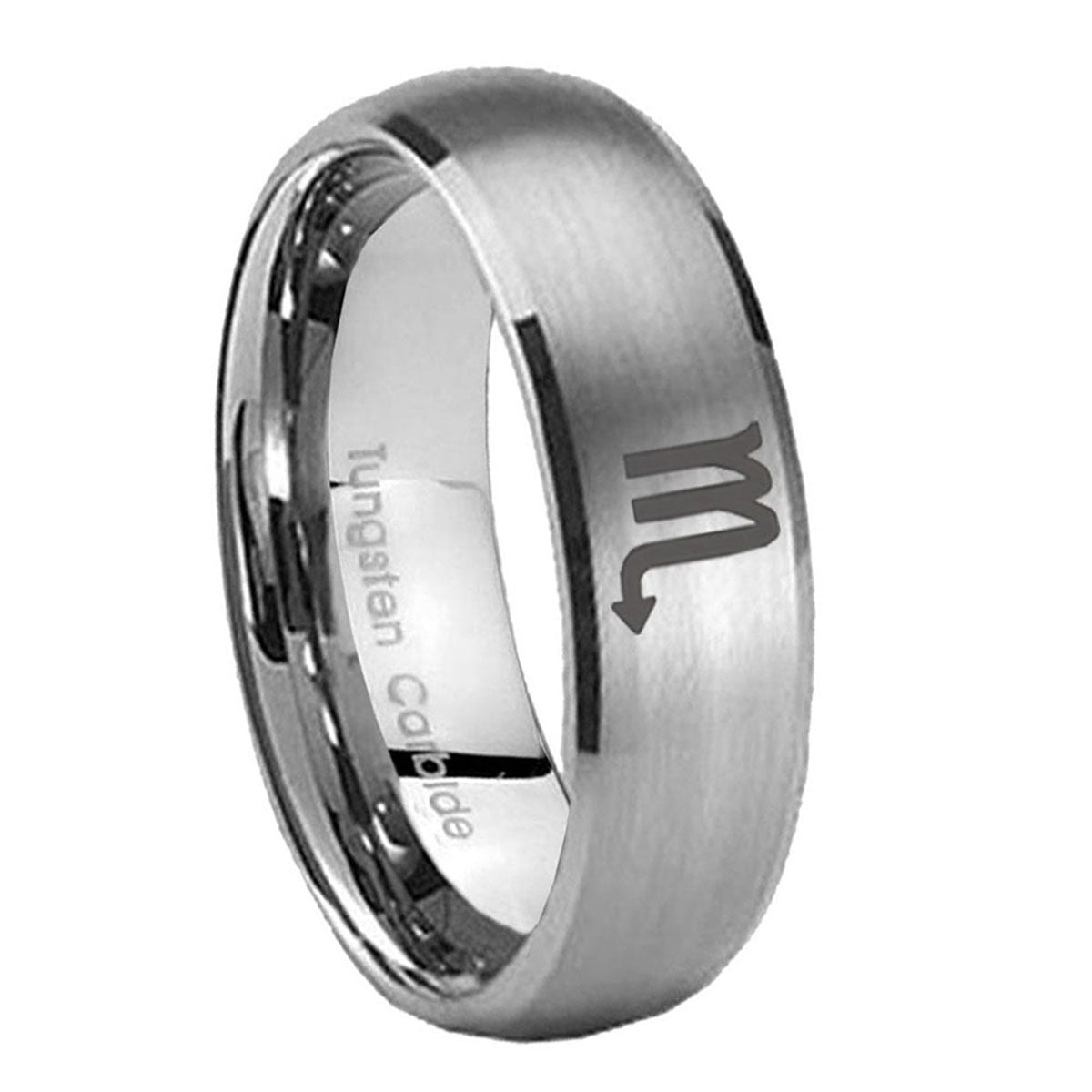 10mm Scorpio Horoscope Dome Brushed Tungsten Carbide Engraved Ring