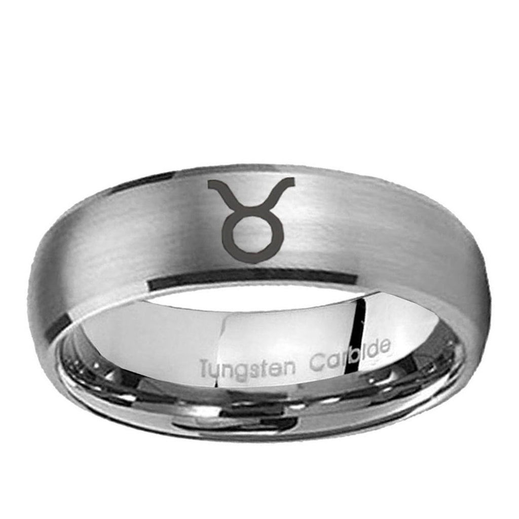 10mm Taurus Horoscope Dome Brushed Tungsten Ring