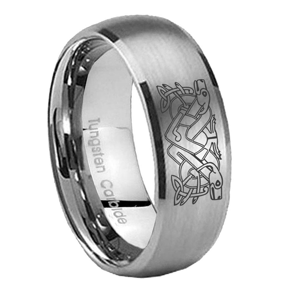 10mm Celtic Dog Dome Tungsten Carbide Gray Engagement Ring