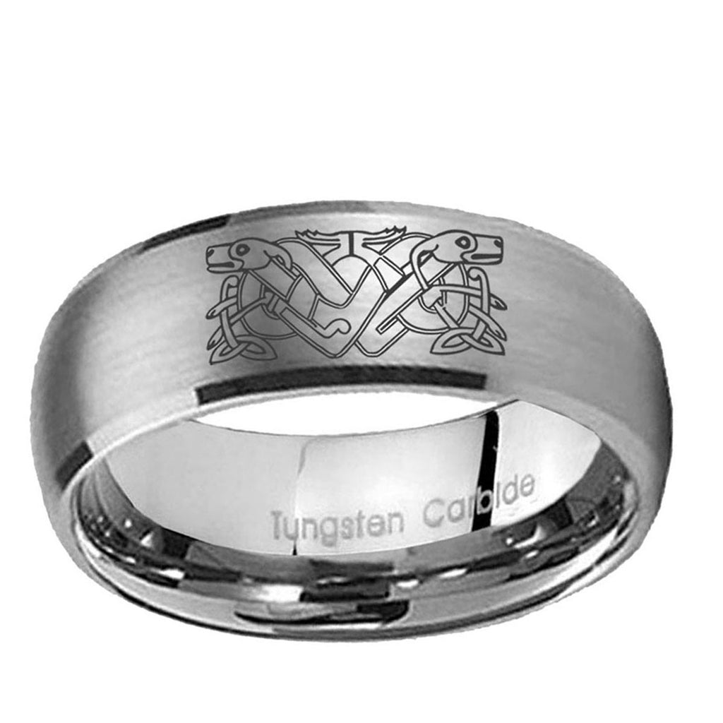 10mm Celtic Dog Dome Tungsten Carbide Gray Engagement Ring