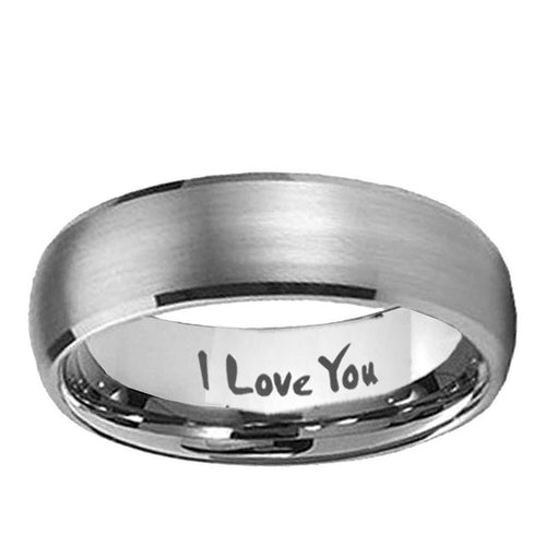 10mm I Love You Dome Brushed Tungsten Ring