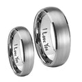 I Love You Dome Brushed Tungsten Engagement Ring Set
