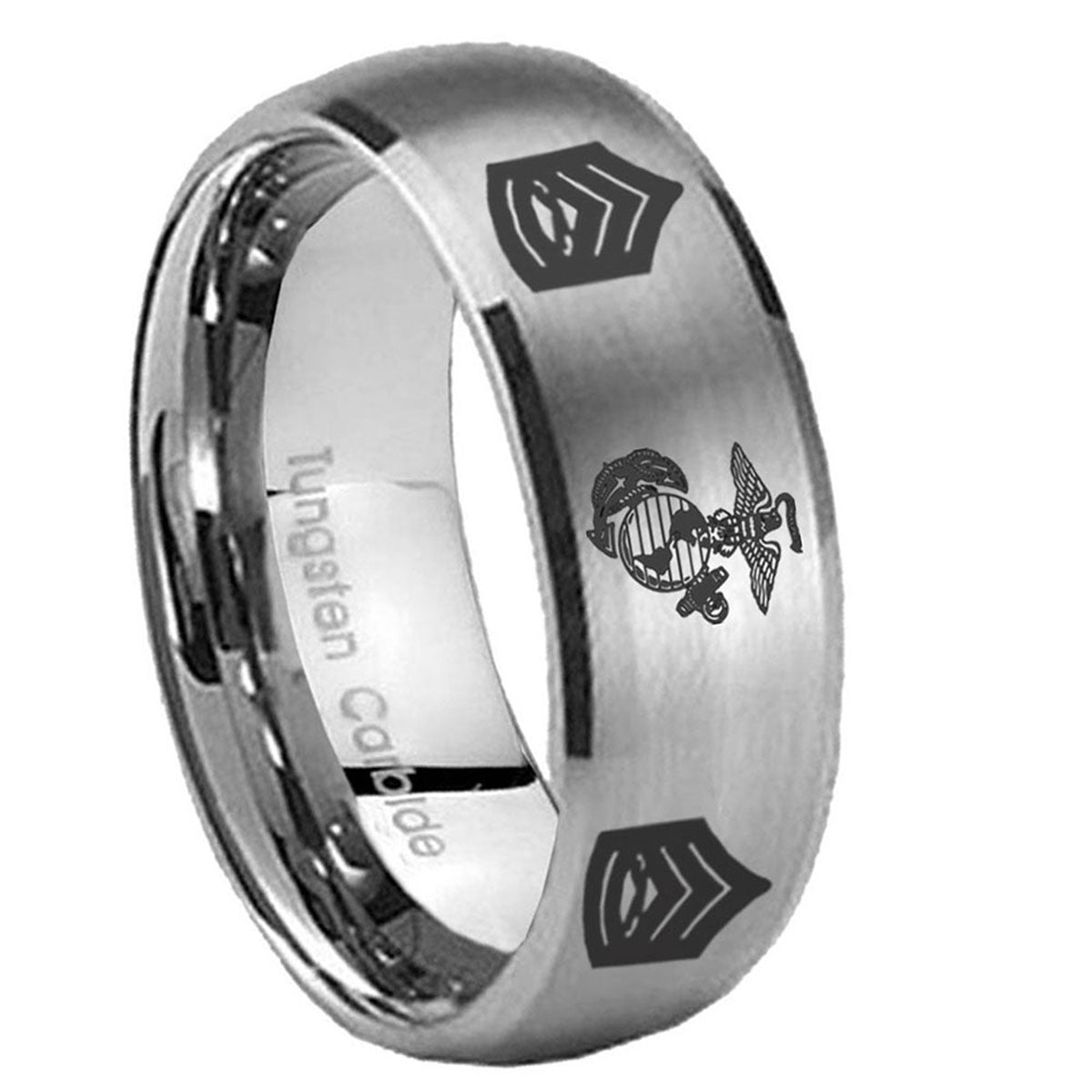 10mm Marine Army Sergeant Dome Brushed Tungsten Carbide Mens Engagement Ring