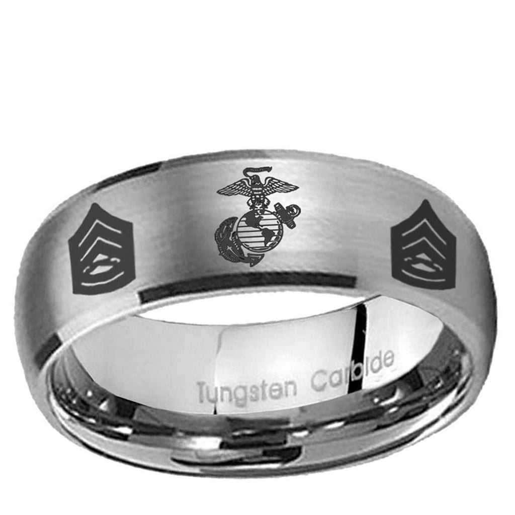 5MM Marine Army Sergeant Dome Brushed Gray Tungsten Wedding Band