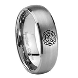 8mm-Fire-Department-Dome-Brushed-Tungsten-Carbide-Mens-Ring-Personalized