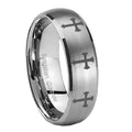 8MM Multiple Christian Cross Dome Brushed Gray Tungsten Mens Ring
