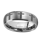 8mm-Multiple-Christian-Cross-Dome-Brushed-Tungsten-Carbide-Personalized-Ring