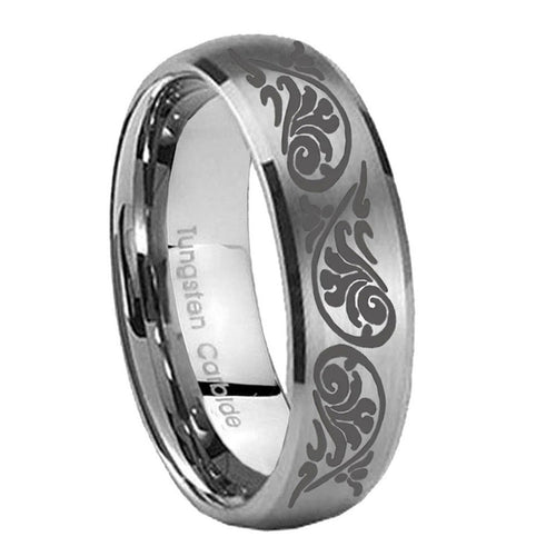 10mm Etched Tribal Pattern Dome Brushed Tungsten Carbide Men's Bands Ring