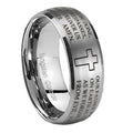10mm Etched Lord's Prayer Cross Dome Tungsten Carbide Gray Engagement Ring