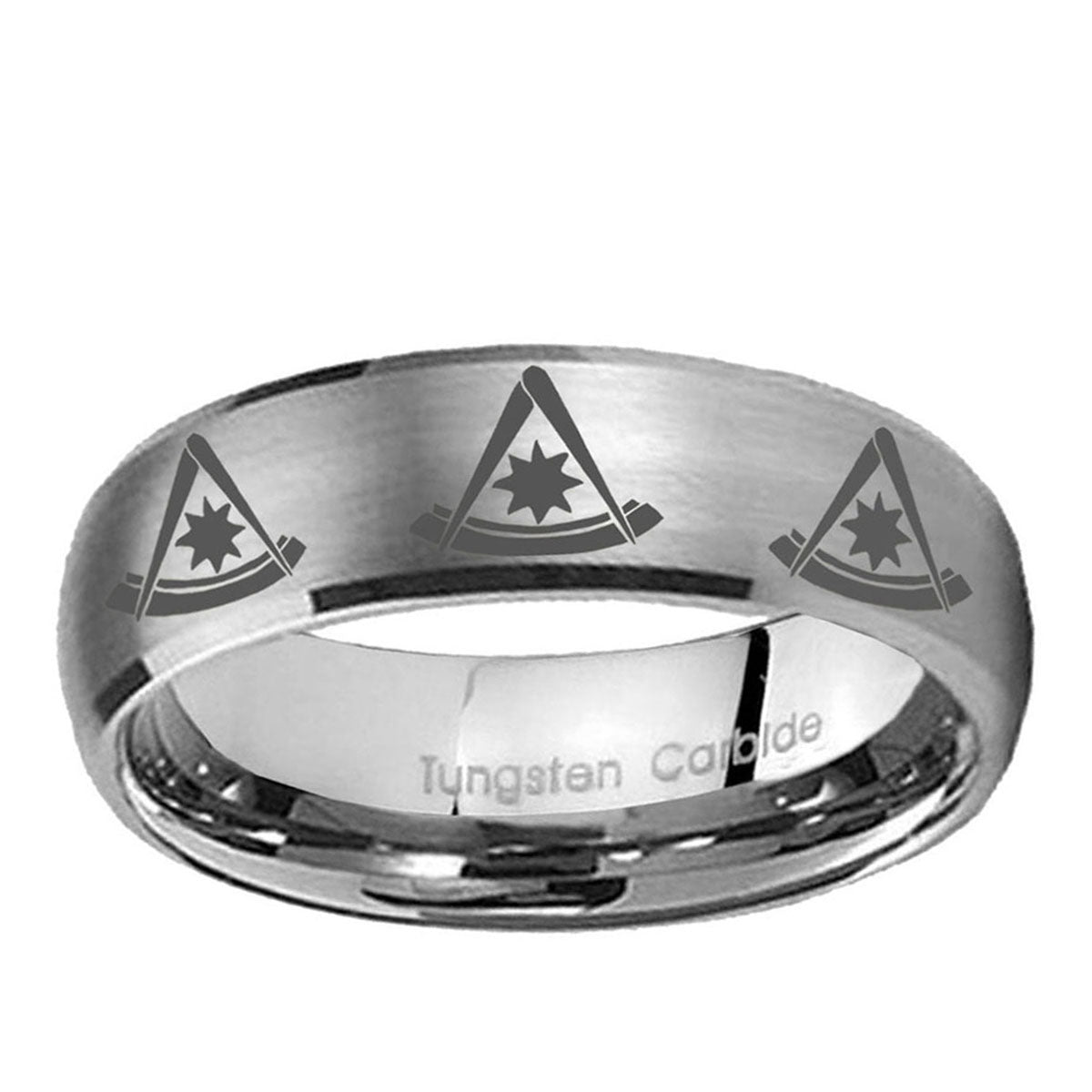 10mm Multiple Pester Master Masonic Dome Brushed Tungsten Ring