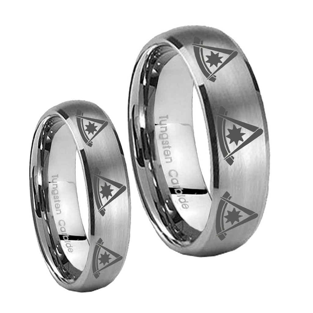 Multiple Pester Master Masonic Dome Brushed Tungsten His And Hers Ring