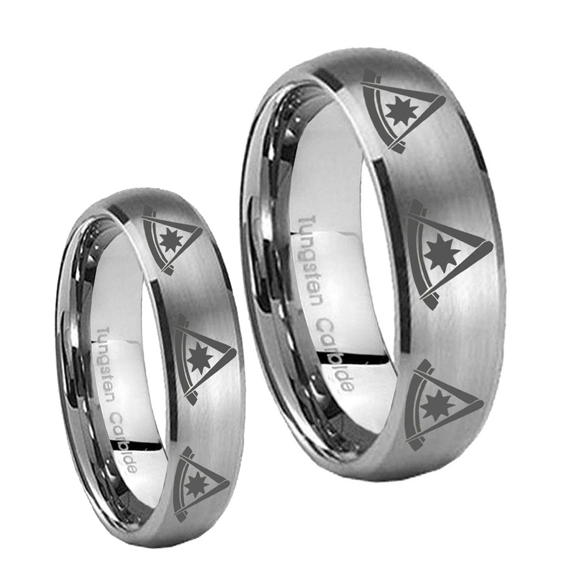 Multiple Pester Master Masonic Dome Brushed Tungsten His And Hers Ring