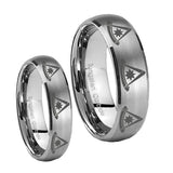 His Hers Multiple Pester Master Masonic Dome Brushed Tungsten Mens Ring Set