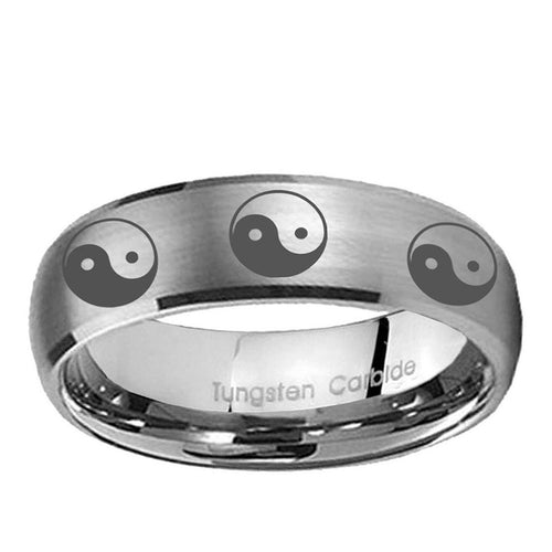 10mm Multiple Yin Yang Dome Brushed Tungsten Ring