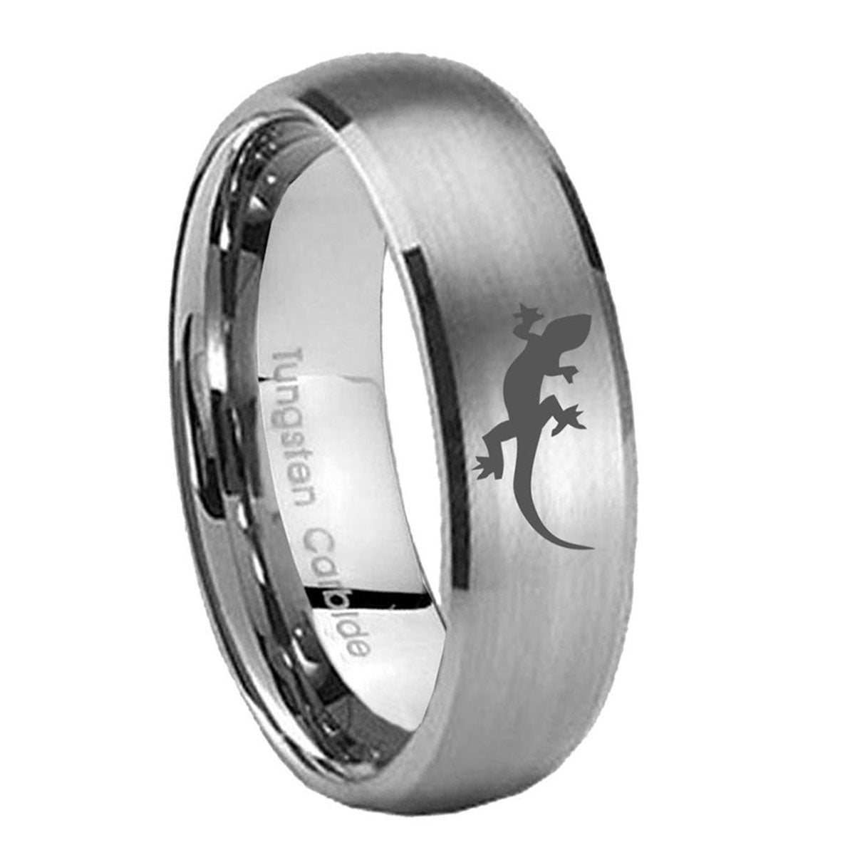 10mm Lizard Dome Brushed Tungsten Carbide Mens Ring Personalized