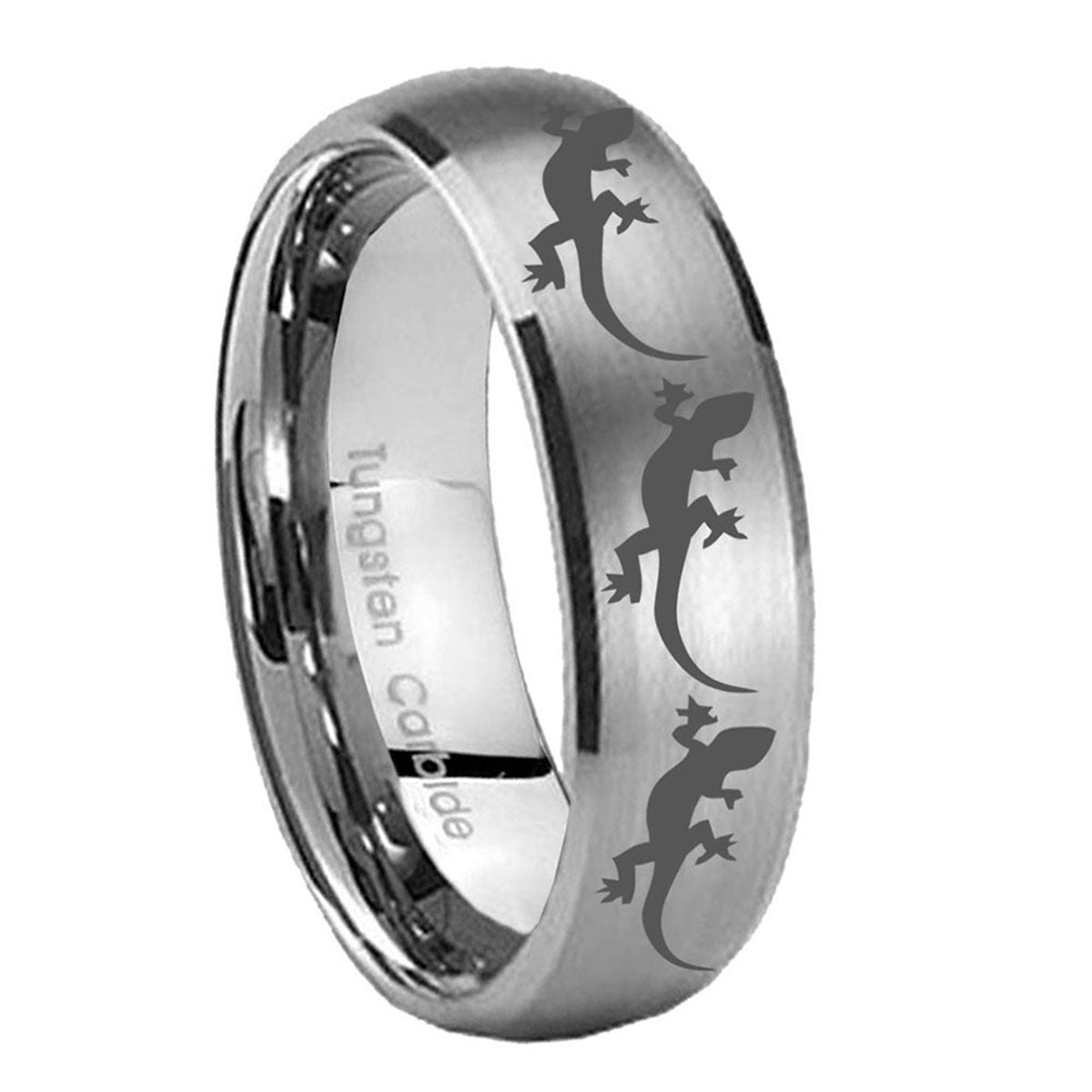 8MM Multiple Lizard Dome Brushed Gray Tungsten Mens Ring